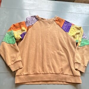 Easel Patchwork Paisley Pullover Sweatshirt Multicolor Tan Women's Size M
